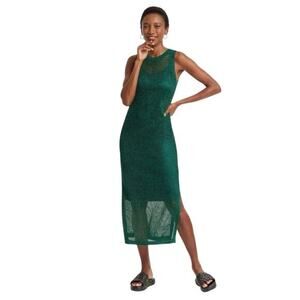 A‎ New Day Women's Open Work Sweater Tank Sheer Knit Midi Dress Green Size XS